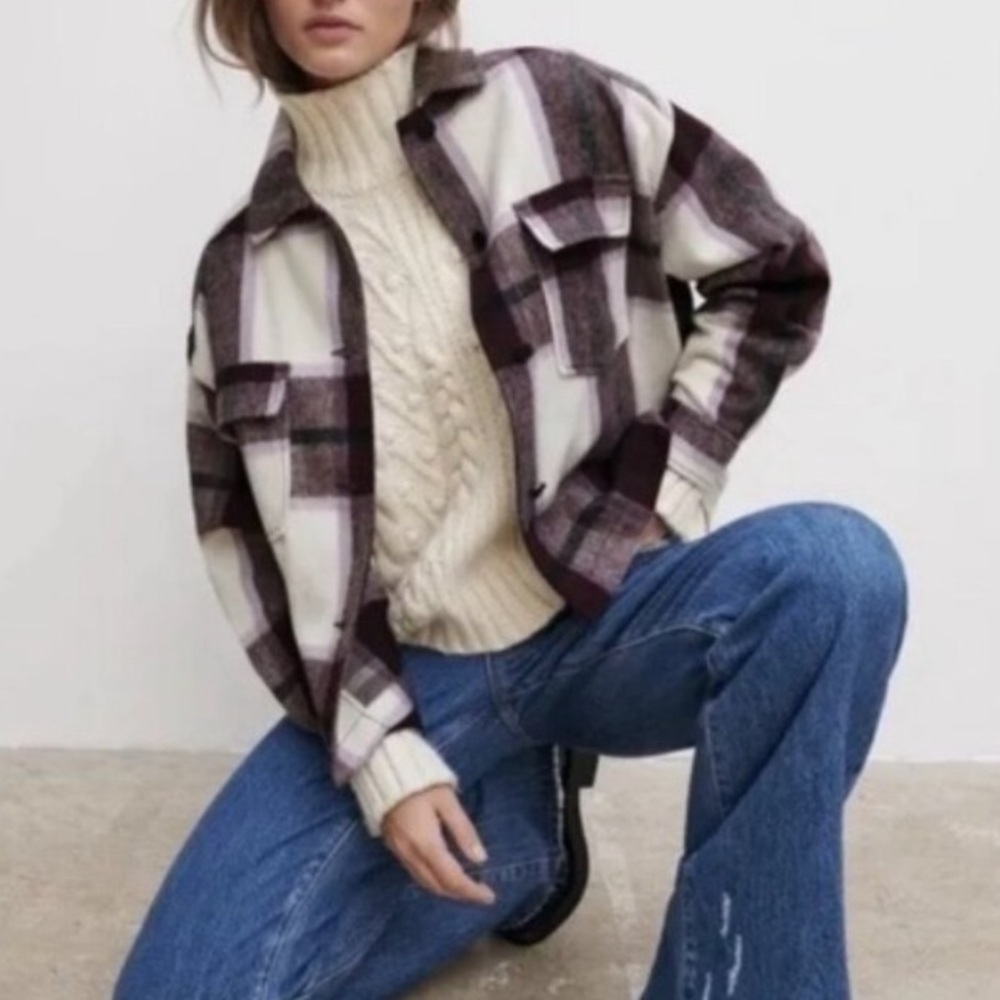 Zara Women's Plaid Wool Blend Shacket  size M